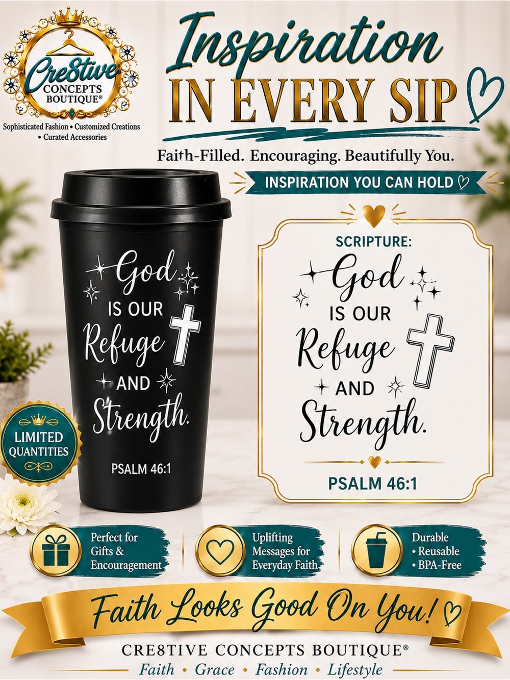 Inspirational Faith 16 oz Reusable Cup with Lid
